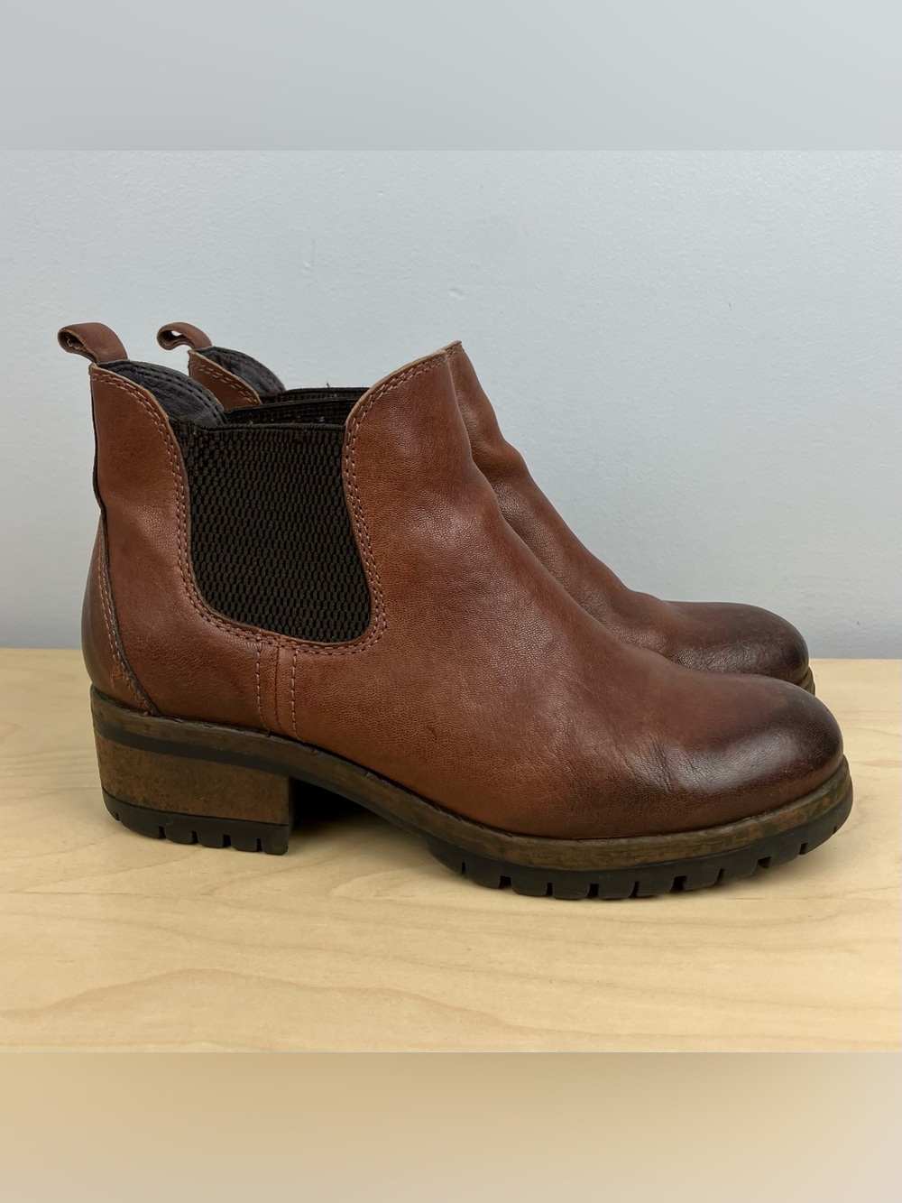 Salvia Women’s Size 37 / 6.5 Sheep Leather Heeled Chelsea Boots Brown